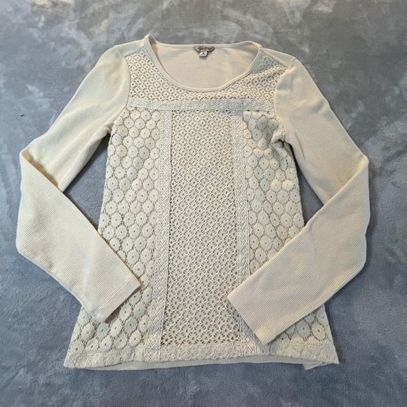 Vintage Lucky Brand Y2K Fairy Grunge Top Womens M Ivory Lace Stretch Layering - Picture 3 of 12